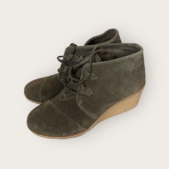 TOMS Kala Women’s Suede Casual Lace Up Wedge Ankle Boots Gray Size 8.5 - Picture 1 of 5